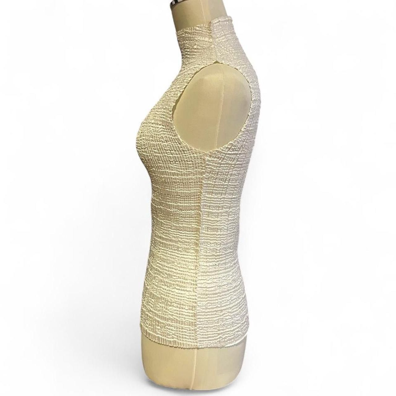 Other Y2K Ivory Pleated Crinkle Satin Stretchy high neck top Size S / US 4 / IT 40 - 5 Thumbnail