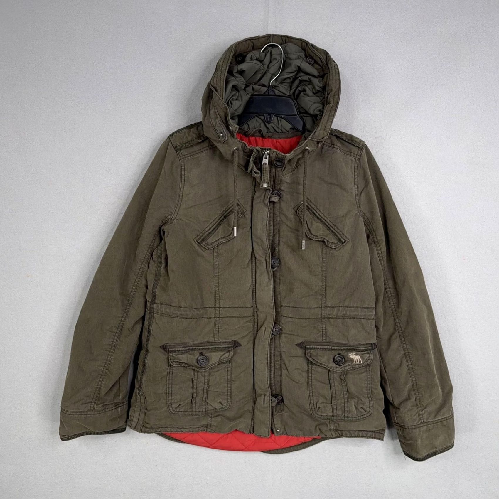 Abercrombie & Fitch Abercrombie & Fitch Jacket Womens Large Green Hooded Canvas Quilted Lined Parka Size L / US 10 / IT 46 - 2 Thumbnail