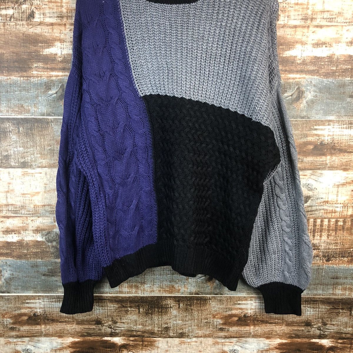 Homespun Knitwear DLL Vence Exchange patchwork style Grey Knitwear #C016 Size US M / EU 48-50 / 2 - 3 Thumbnail