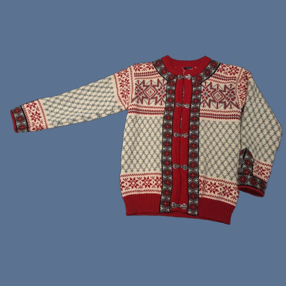 Dale Of Norway VINTAGE Dale of Norway Cardigan Women's Wool Jumper 40 M Red Fair Isle Long Sleeve Round Neck Ski Winter Knitted Knit Size M / US 6-8 / IT 42-44 - 1 Thumbnail