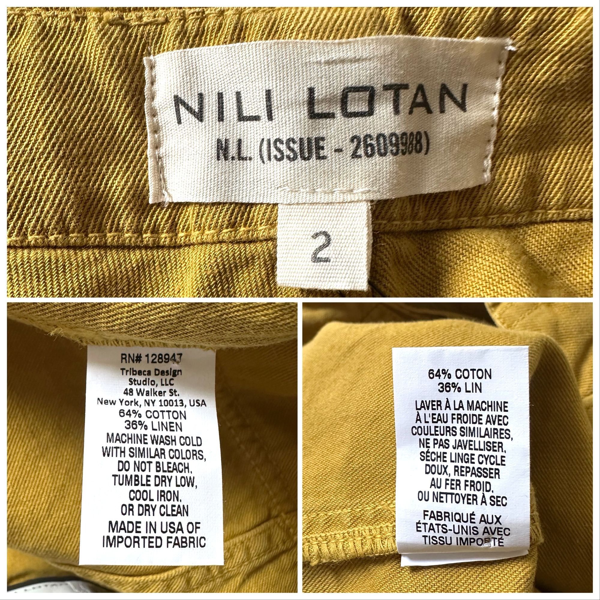 Nili Lotan Nili Lotan Luna Pants, Size 2. Mustard, Cotton/Linen, NWT Size 26" / US 2 / IT 38 - 4 Thumbnail