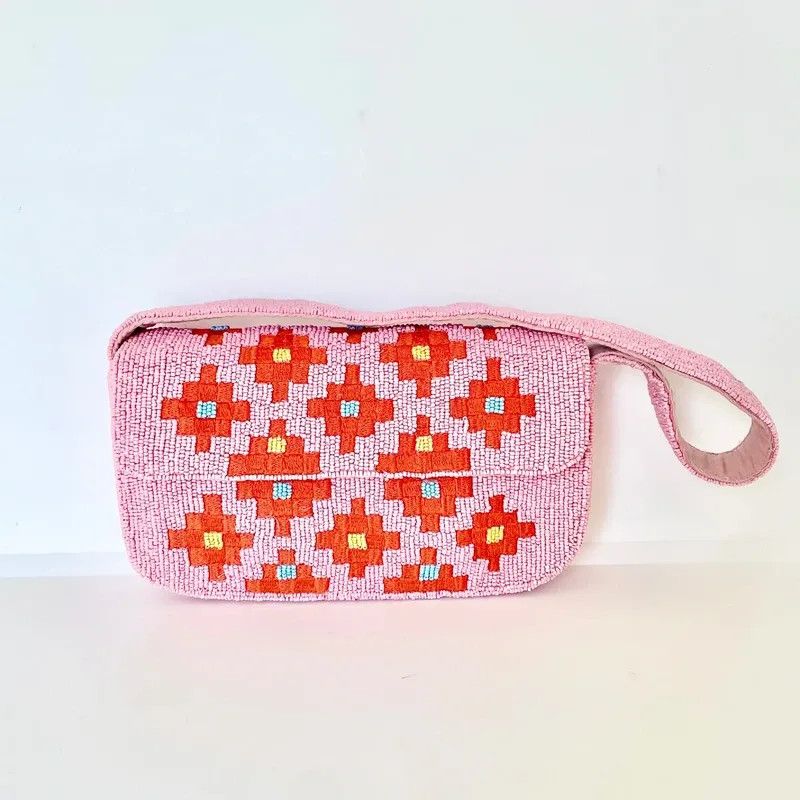 Anthropologie RARE Anthropologie The Fiona Beaded Geometric Bag Pink Aztec Size ONE SIZE - 7 Thumbnail