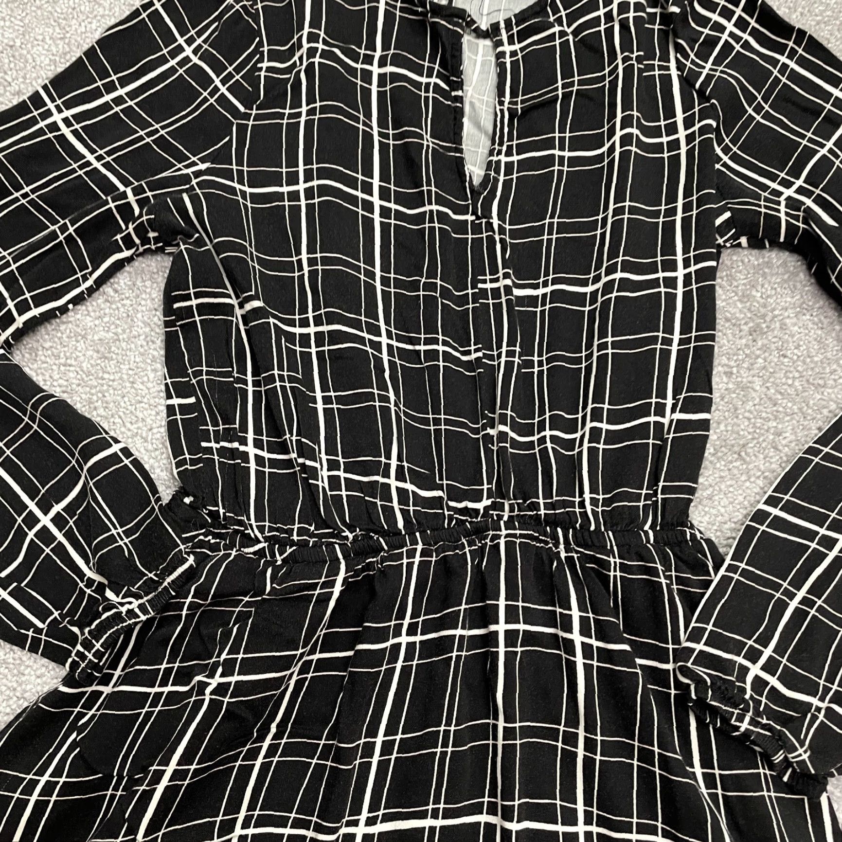 AQUA Aqua A-Line Dress Womens S Black White Plaid Long Sleeve Knit Rayon Spandex Elastic Waist Knee Length Vintage No Size S / US 4 / IT 40 - 3 Thumbnail