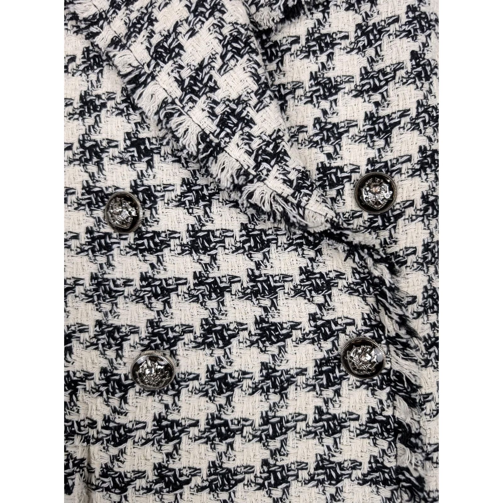 Mango MNG Blazer Womens XS Black White Tweed Houndstooth Double-Breasted Jacket Size XS / US 0-2 / IT 36-38 - 3 Thumbnail