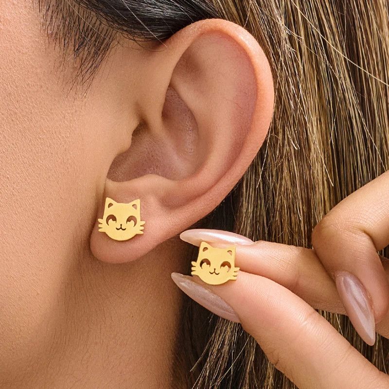 Jewelry Funny Cat Mini Stud Earrings Charm Earring Gift Size ONE SIZE - 1 Thumbnail