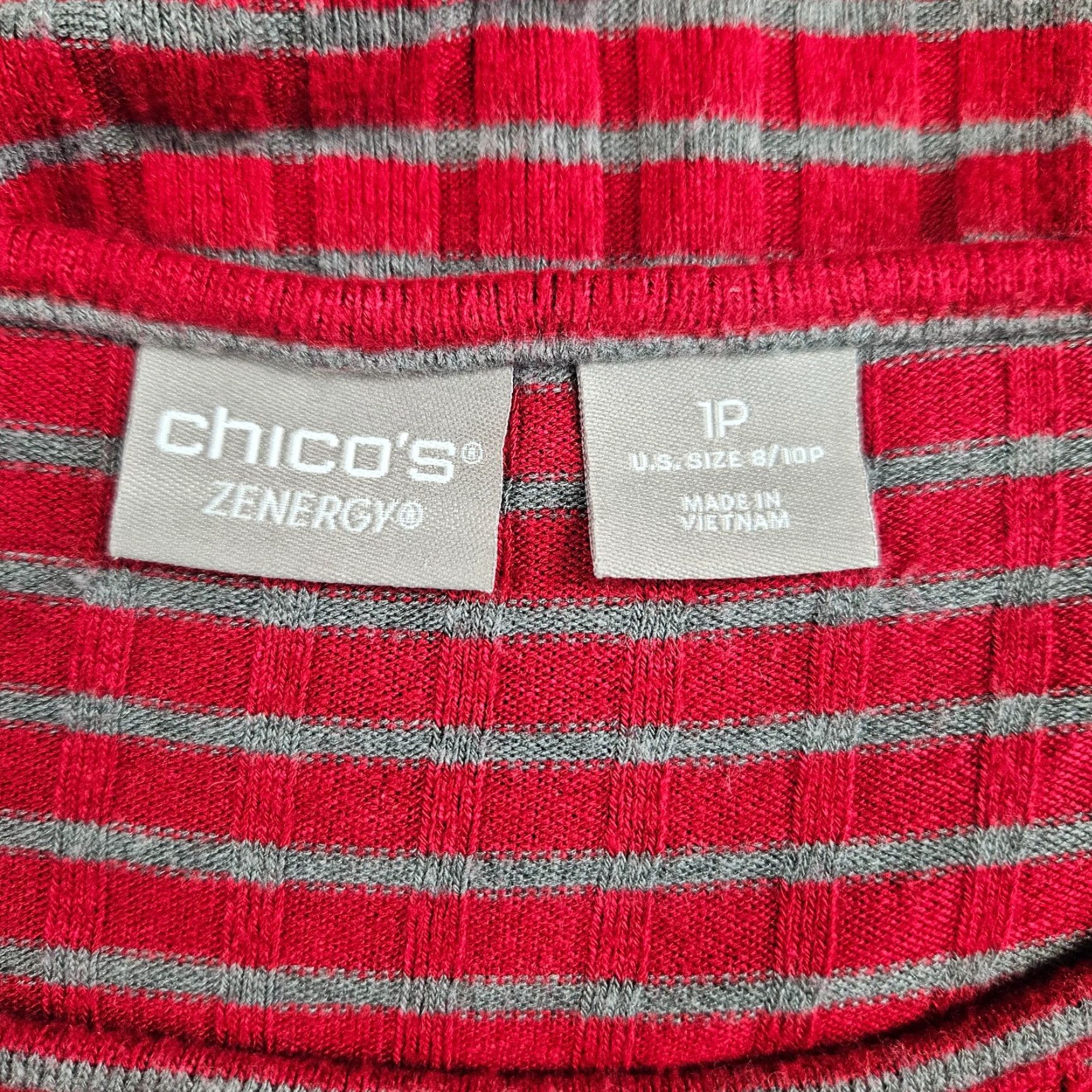 Vintage Chico's Zenergy Tank Top Womens Petite Medium Red Gray Stripe Rayon Blend Shirt Sleeveless Round Neck Size M / US 6-8 / IT 42-44 - 6 Thumbnail
