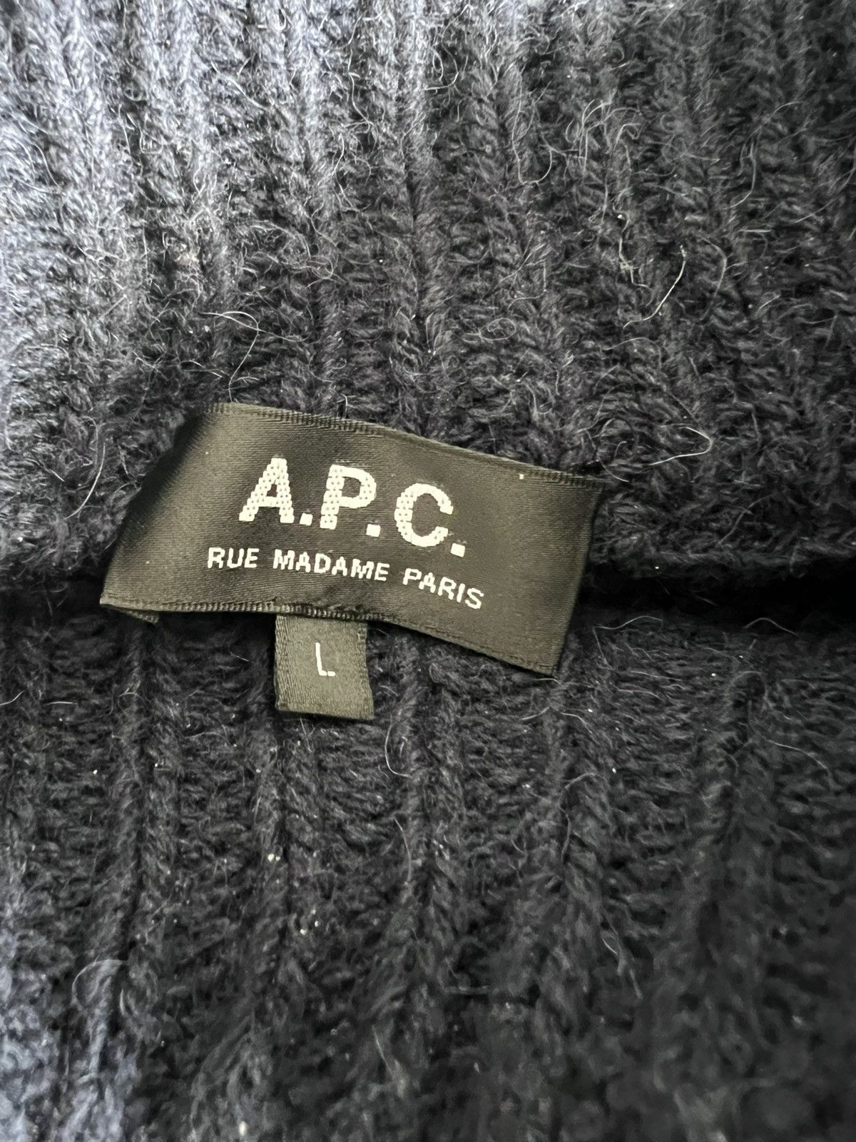 A.P.C. Navy & Cream Striped Alpaca Wool Mock Neck Sweater Size US L / EU 52-54 / 3 - 2 Thumbnail