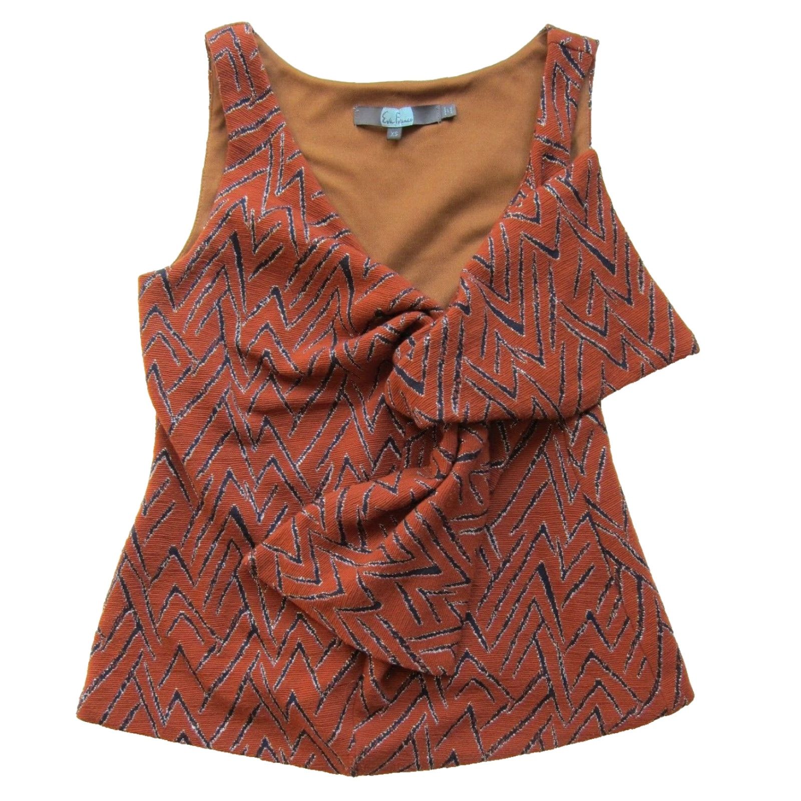 Anthropologie Eva Franco Anthropologie Brown Black Silver Sleeveless Bow Top Shirt Women XS Size XS / US 0-2 / IT 36-38 - 2 Thumbnail