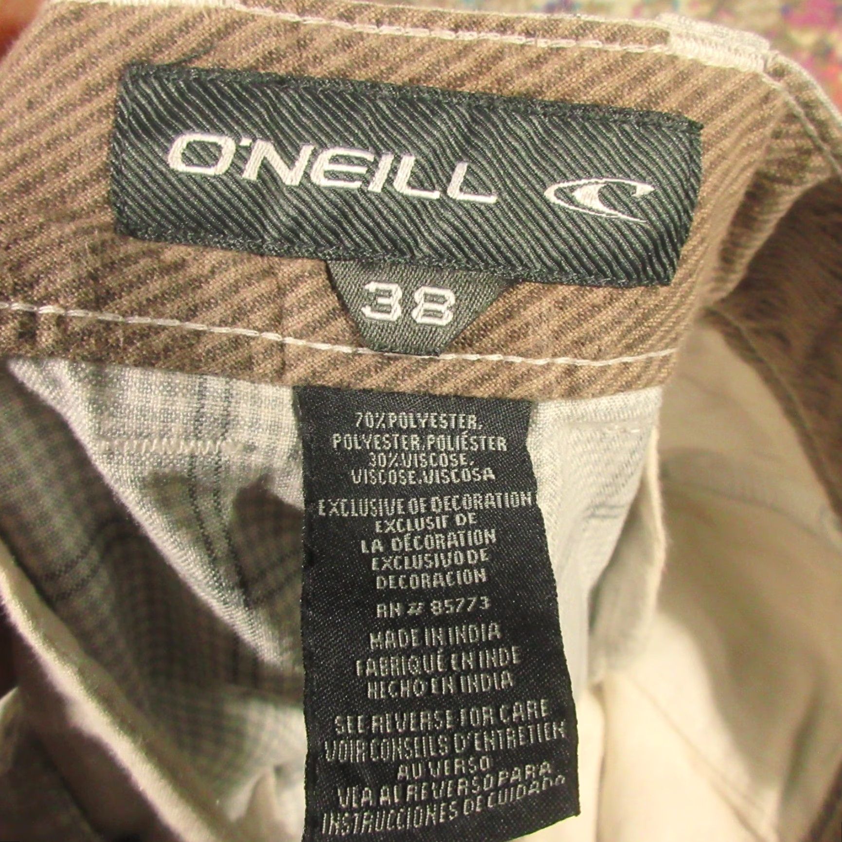O'Neill O'Neill Mens Gray Plaid Shorts 38 Bermuda Chino Beach Summer Casual Lightweight Pockets Mid Rise 13in Belt Loops Zip Front Flat Front Regular Fit Size US 38 / EU 54 - 3 Thumbnail