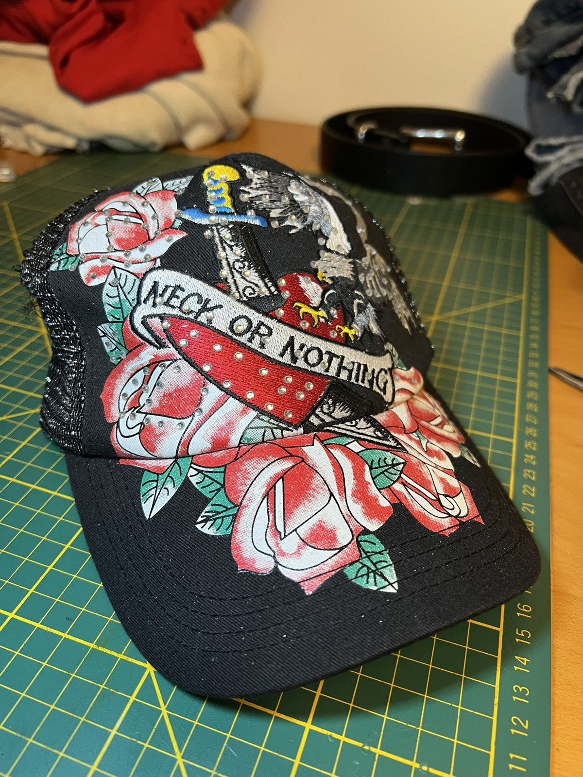 Ed Hardy Vintage Mr Rider studded rhinestone y2k style trucker hat Size ONE SIZE - 1 Thumbnail