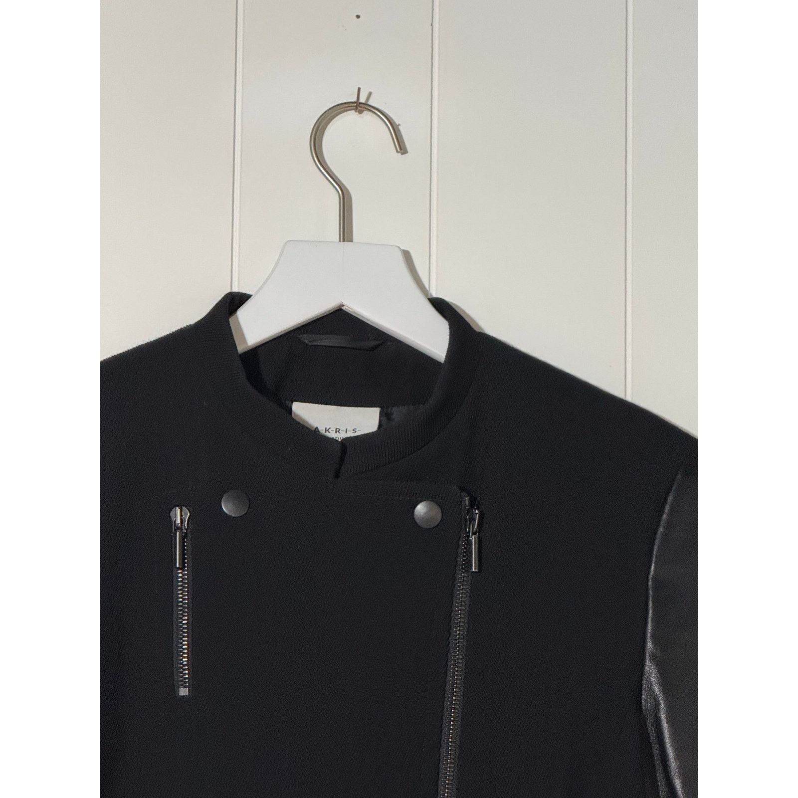 Akris Akris Punto Wool Leather Moto Jacket Black Lambskin Sleeve 6 Size M / US 6-8 / IT 42-44 - 6 Thumbnail