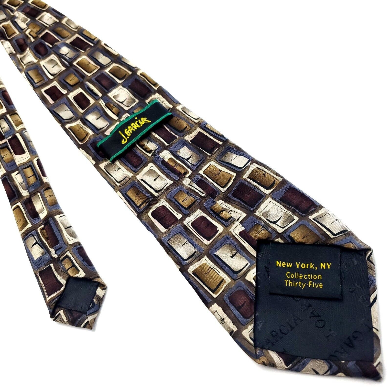 Grateful Dead J Garcia Beige Brown Multi Colored Silk Tie Woven Geometric Size ONE SIZE - 3 Thumbnail