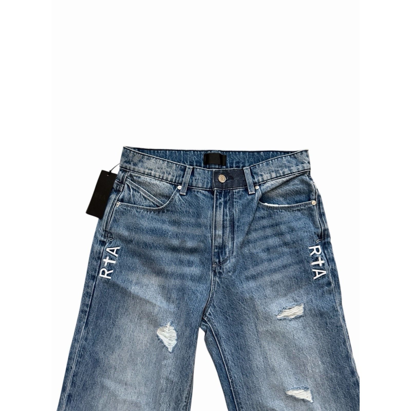 Rta RtA Mens Jonas Distressed Straight Jeans Blue Size 31/32 Size US 31 - 2 Thumbnail