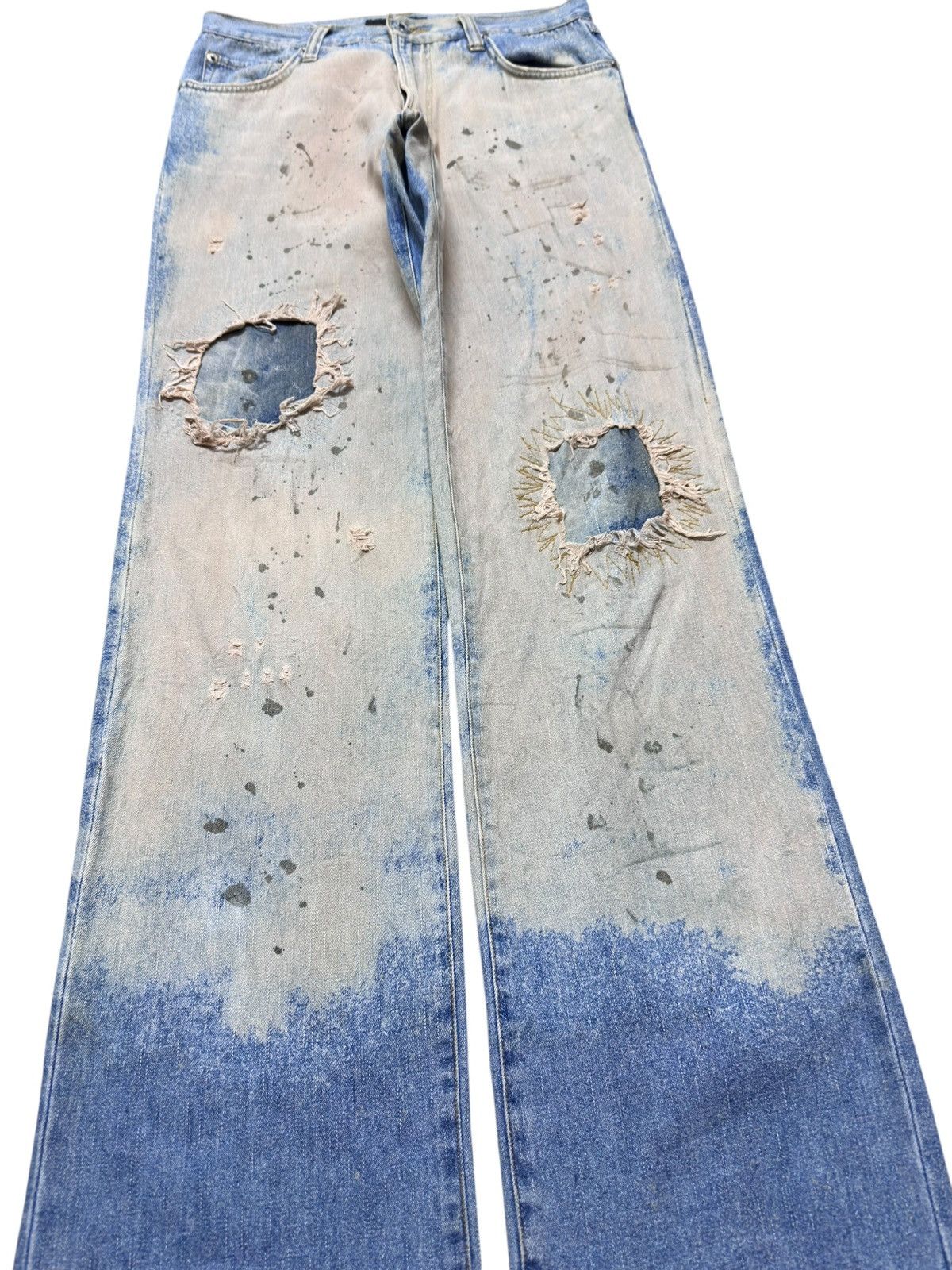 In The Attic Vintage In The Attic Mudwash Ripped Sashiko Style Denim Size US 29 - 3 Thumbnail