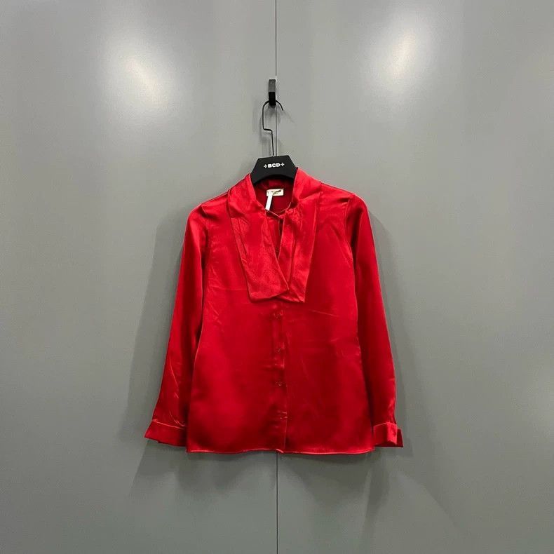 Saint Laurent Paris Saint Laurent Red Silk Long Sleeve Shi