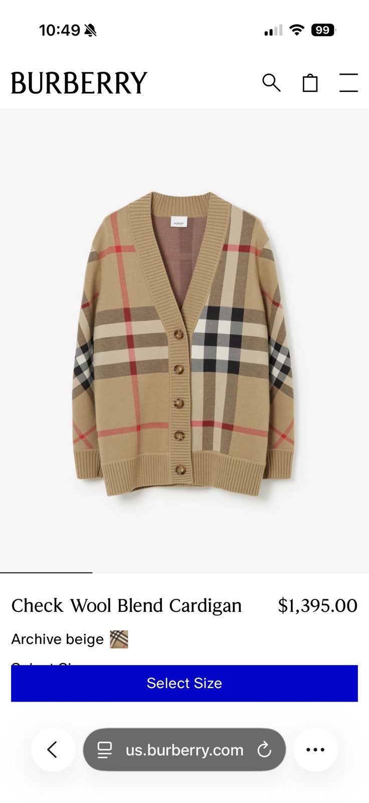 Burberry Burberry Check Wool Blend Cardigan (Womens Medium) Size M / US 6-8 / IT 42-44 - 2 Thumbnail
