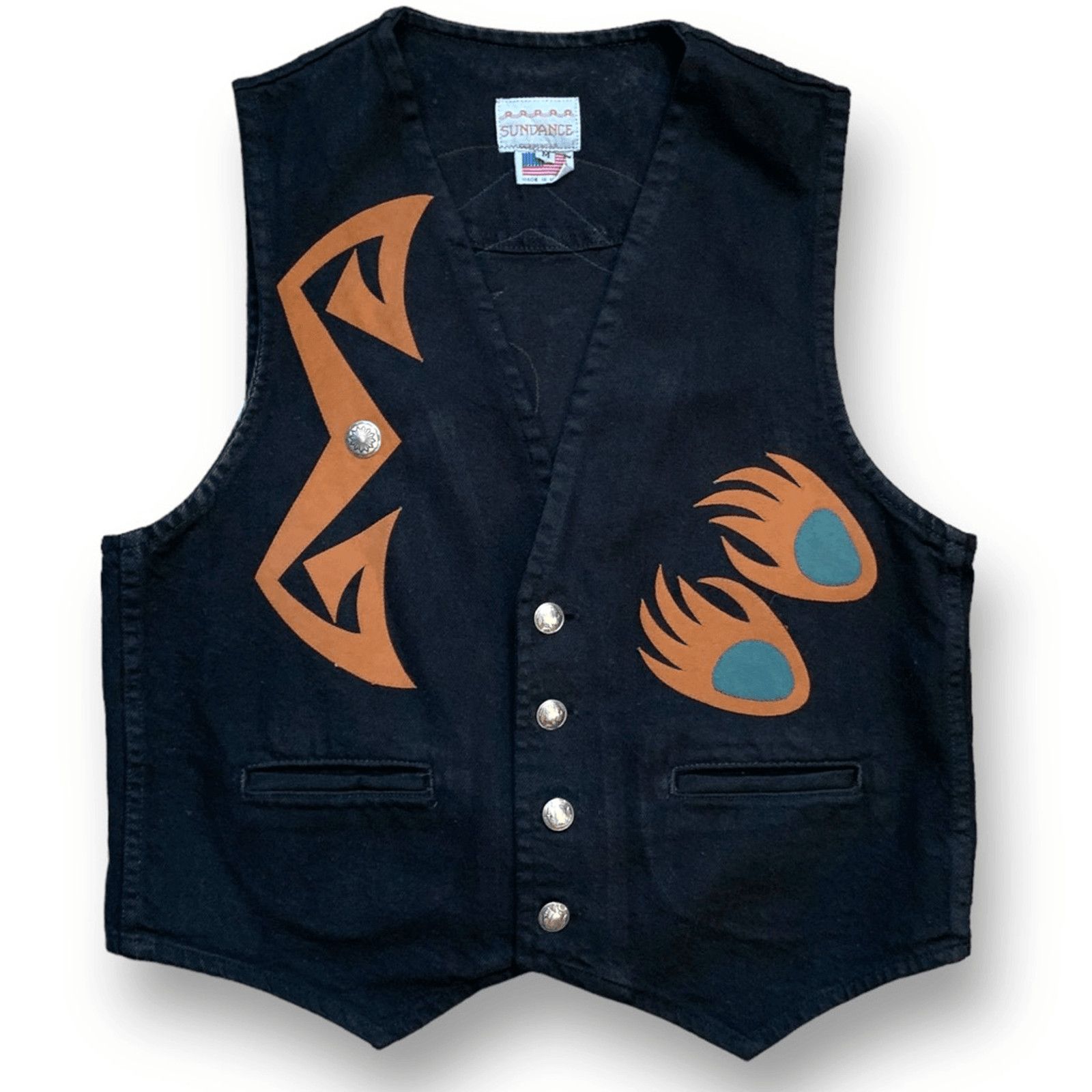 Vintage Vintage Sundance Denim Black Western Tribal Graphic Vest Size US M / EU 48-50 / 2 - 13 Thumbnail