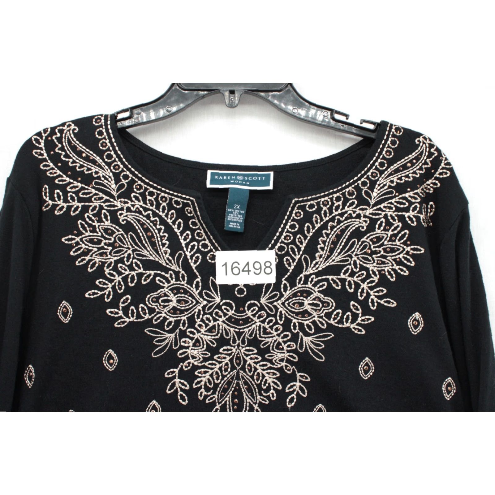 Vintage VINTAGE Karen Scott Tunic Top Women's 2X Black Holiday Long Sleeve Beaded Embroidered Size XXL / US 16-18 / IT 52-54 - 5 Thumbnail