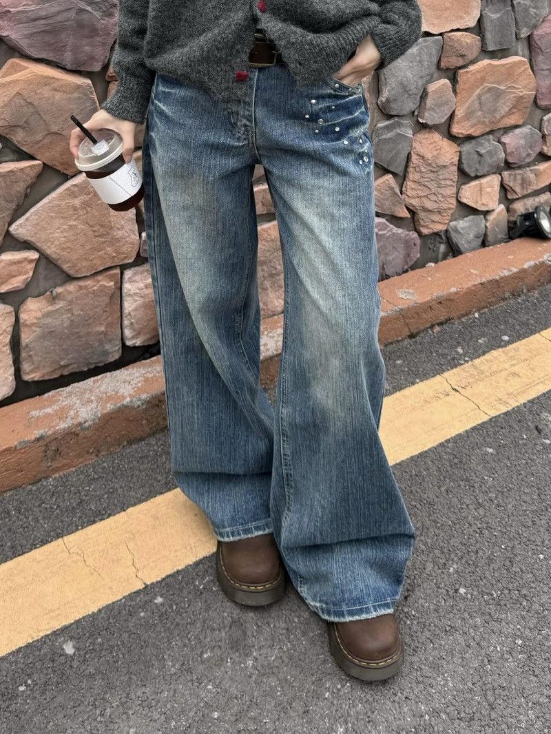 Japanese Brand American retro studded low-rise wide-leg jeans for men Size US 32 / EU 48 - 4 Thumbnail