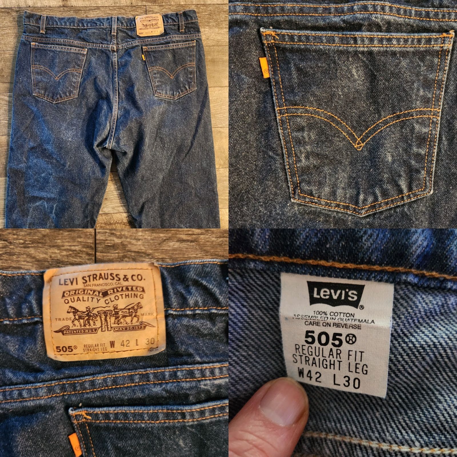Levi's VINTAGE Levis 505 Orange Tab Jeans Regular 42x30 Denim Blue Mens 90s Straight Belt Pockets Comfortable Regular Fit Denim Blue Mens Jeans 90s Theme Size US 42 / EU 58 - 8 Thumbnail