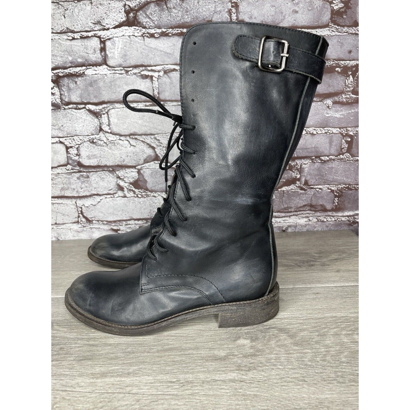 Madison Madison et cie blue Leather Combat Lace Up Buckle Boots Wome Size US 5.5 / IT 35.5 - 10 Thumbnail