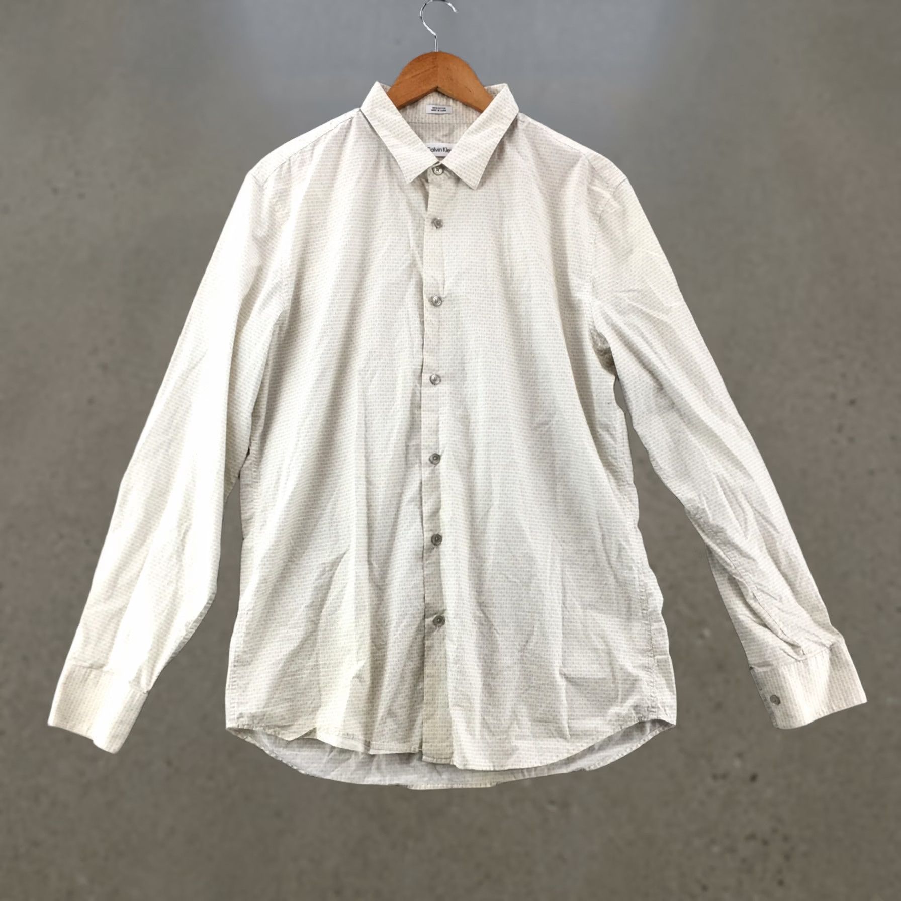 Calvin Klein Calvin Klein Dress Shirt Mens Large Beige Slim Fit Button Up Long Sleeve Cotton Size 42R - 1 Thumbnail