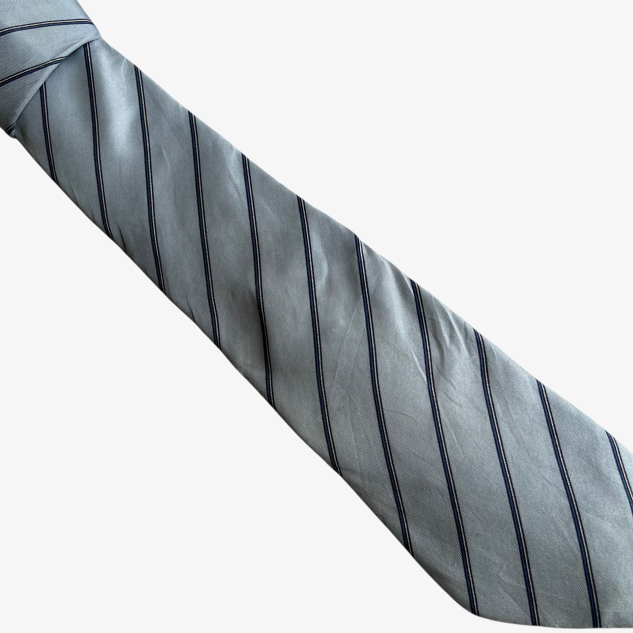 Dior Vintage 80s Christian Dior Grey Striped Silk Tie Size ONE SIZE - 5 Thumbnail