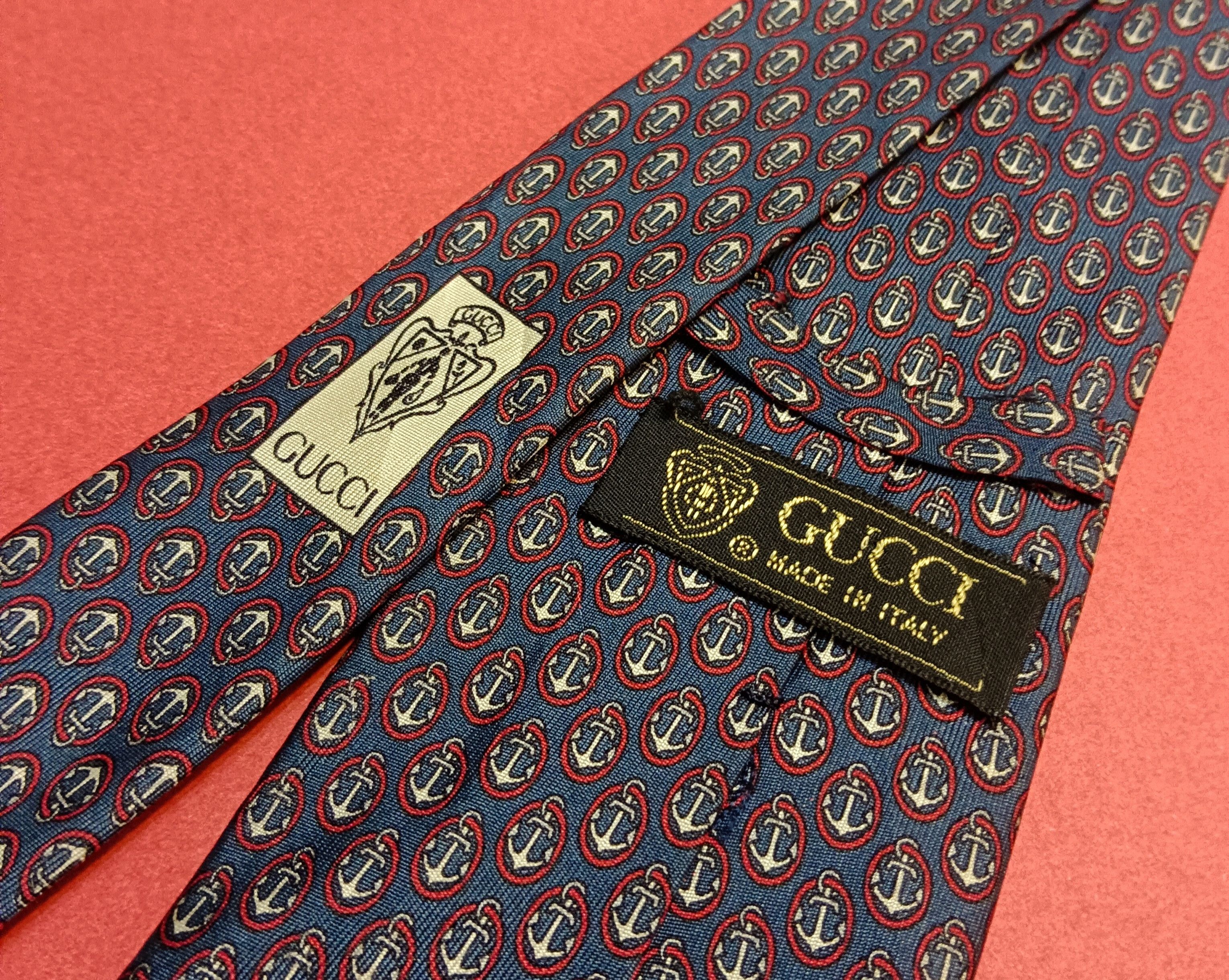 Gucci Vtg 80s GUCCI Silk Men's Tie Italy Size ONE SIZE - 6 Thumbnail
