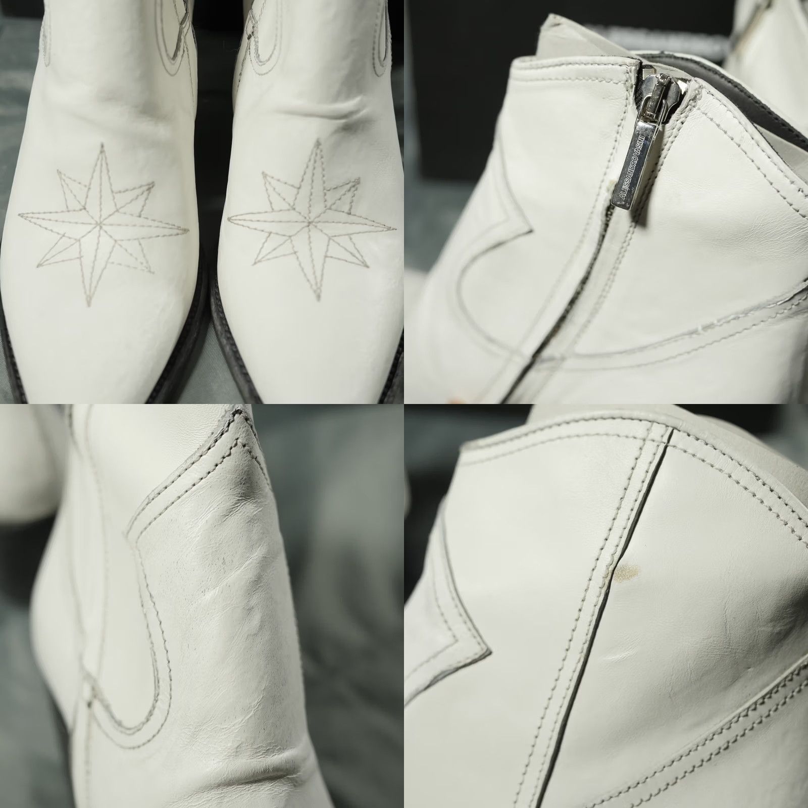 Vintage Alessandro Vasini Boots Womens 9 White Alyson Zip Ankle Western Distressed Italy Size US 9 / IT 39 - 8 Thumbnail