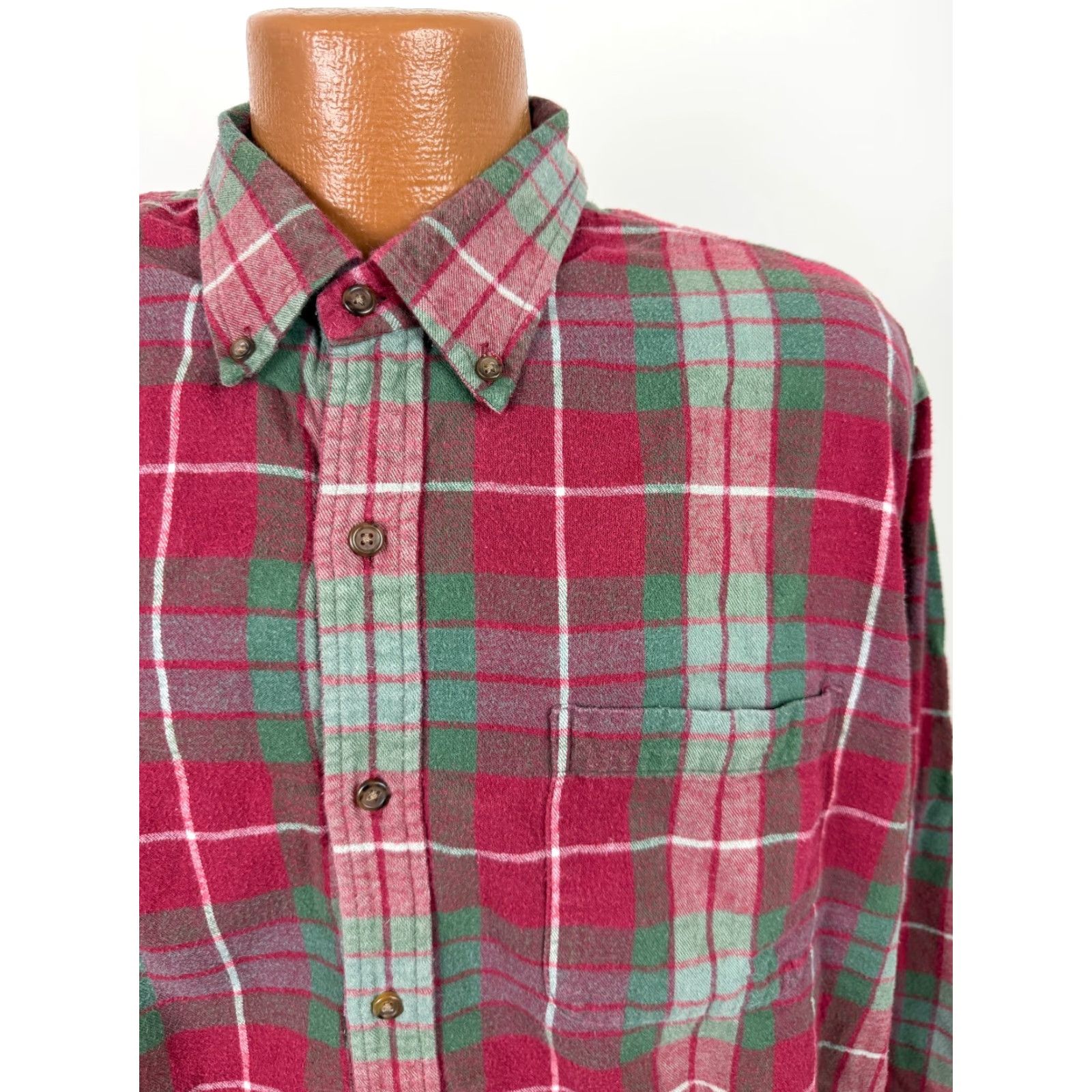 Lands' End VINTAGE Lands' End Flannel Shirt XL Green Red Plaid Outdoor Lightweight Cotton Mens Size US XL / EU 56 / 4 - 2 Thumbnail
