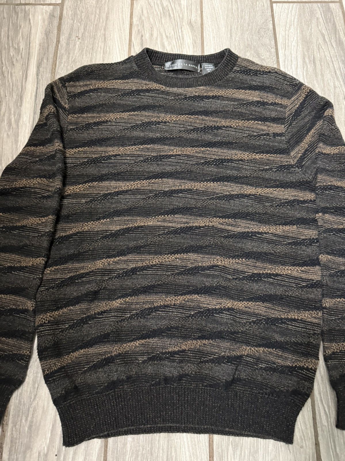 Oscar De La Renta Oscar De La Renta Men’s Crewneck Sweater Green/Light Brown Size US M / EU 48-50 / 2 - 2 Thumbnail