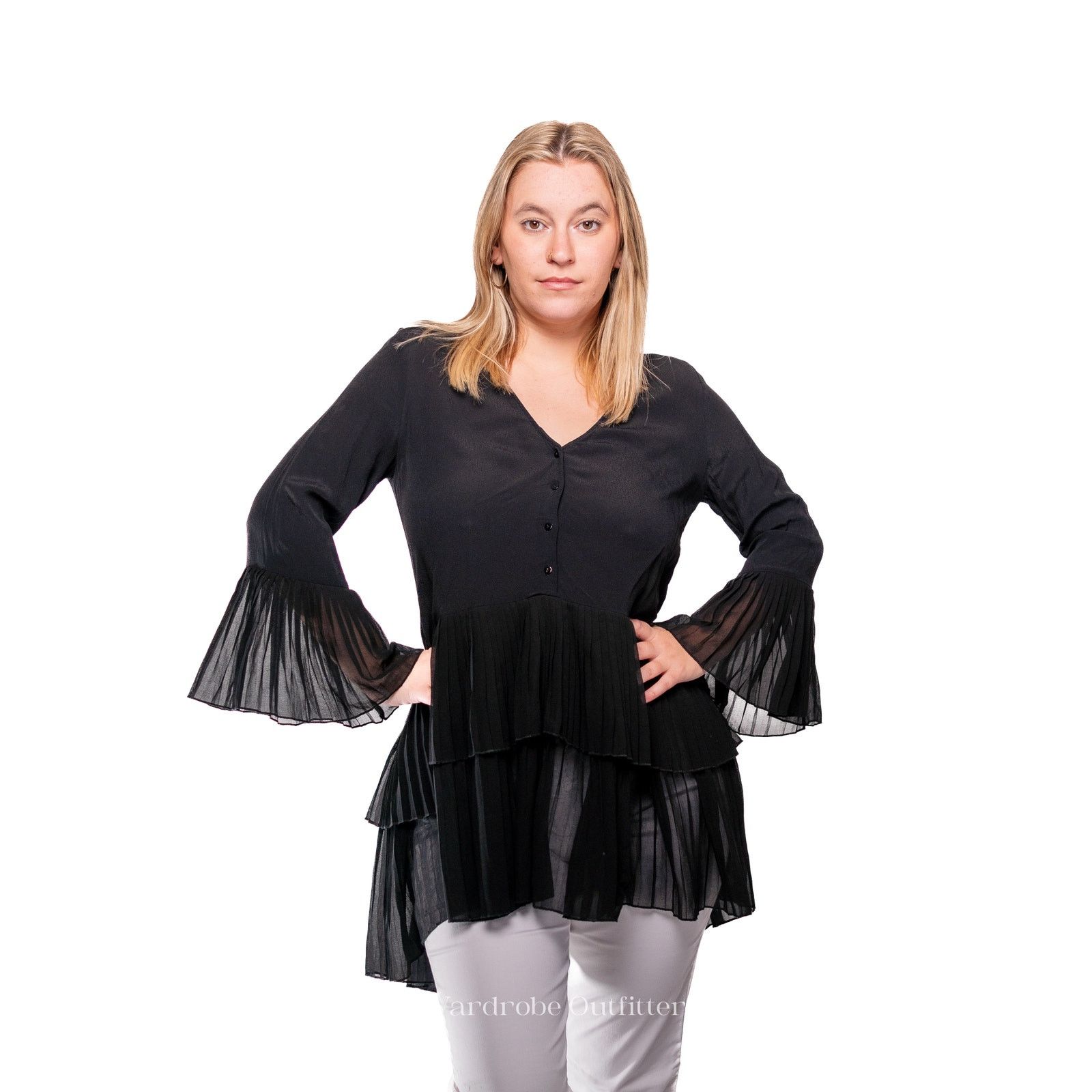Zara Witchy Black Midi Sheer Sleeve Blouse Size XS / US 0-2 / IT 36-38 - 1 Thumbnail