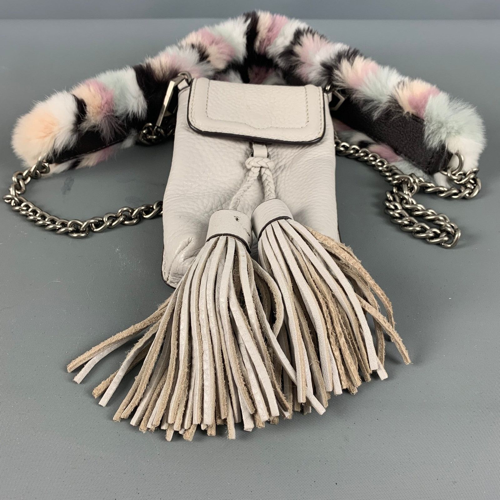 Rebecca Minkoff REBECCA MINKOFF Grey Rabbit Fur Leather Cross Body Handbag Size ONE SIZE - 10 Thumbnail