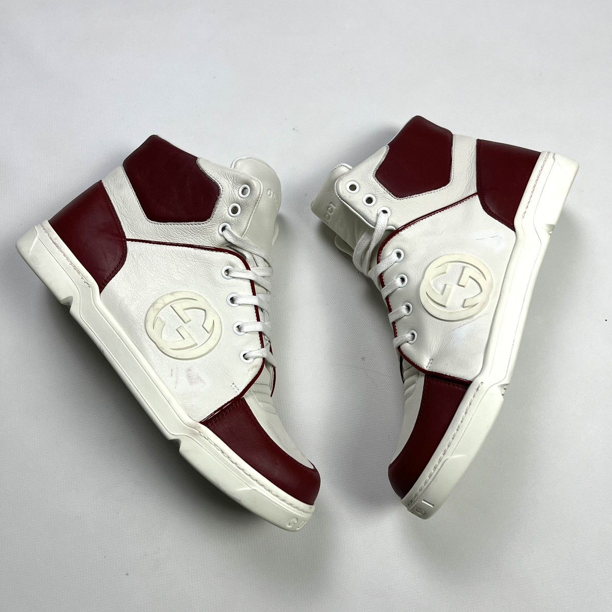 Gucci Gucci Luxury Hi-Top Sneakers Leather Red White Size US 7 / EU 40 - 4 Thumbnail