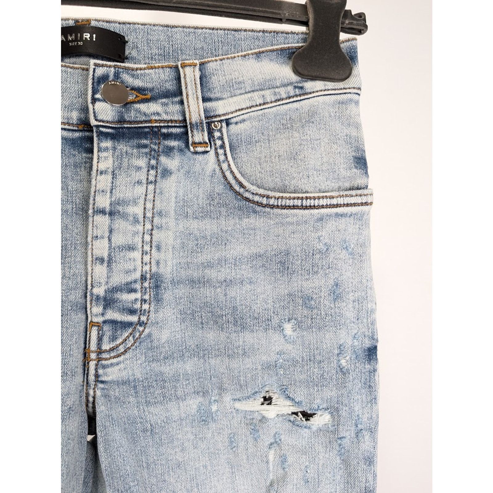 Amiri o1rshd1 Pajama Art Patch Jeans in Light Blue Size US 33 - 12 Thumbnail