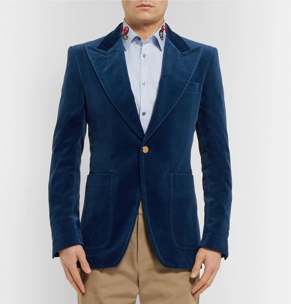 Gucci oc11z1025 Slim-Fit Cotton-Blend Velvet Blazer in Blue Size US XL / EU 56 / 4 - 3 Thumbnail