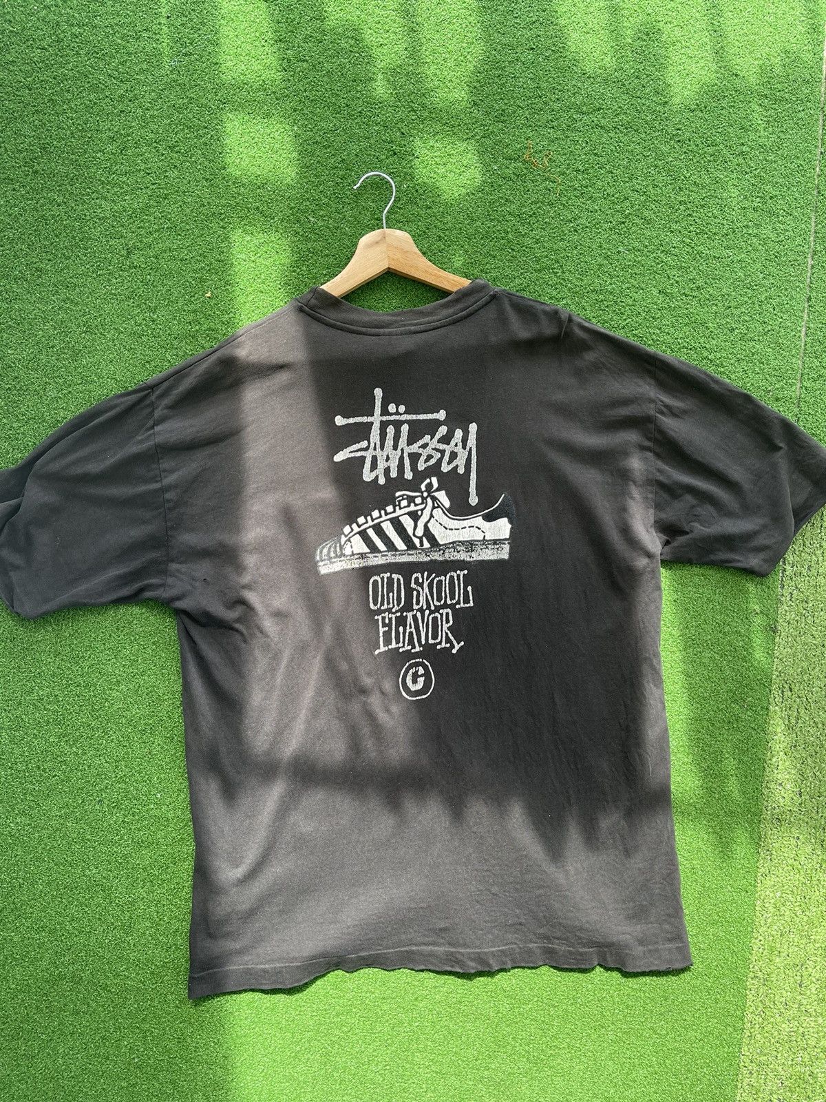 image of 90's Distressed Stussy Old Skool Tee Very in Black, Men's (Size Large)
