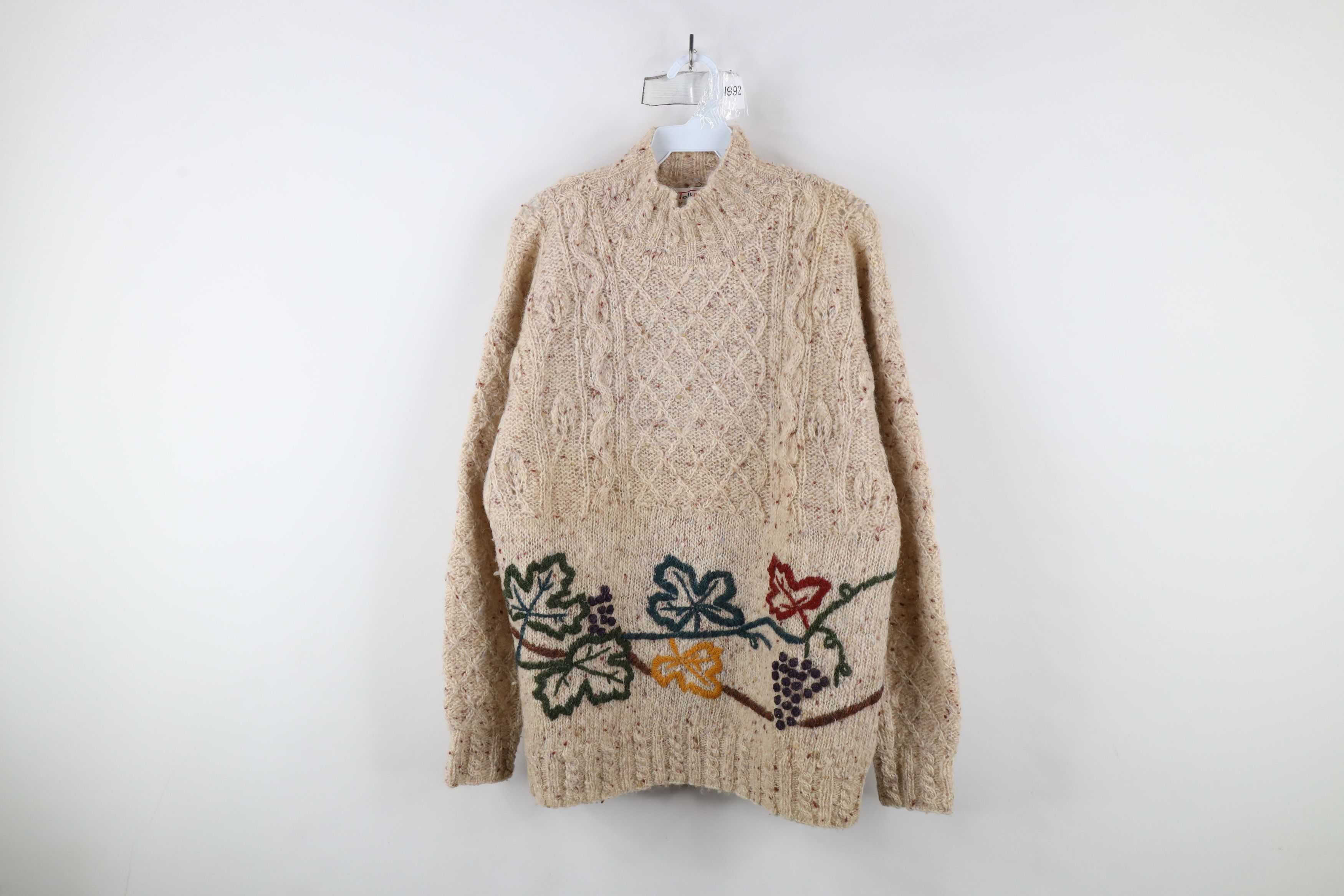 Vintage Vintage 90s Streetwear Embroidered Leaf Fisherman Sweater Size M / US 6-8 / IT 42-44 - 1 Thumbnail