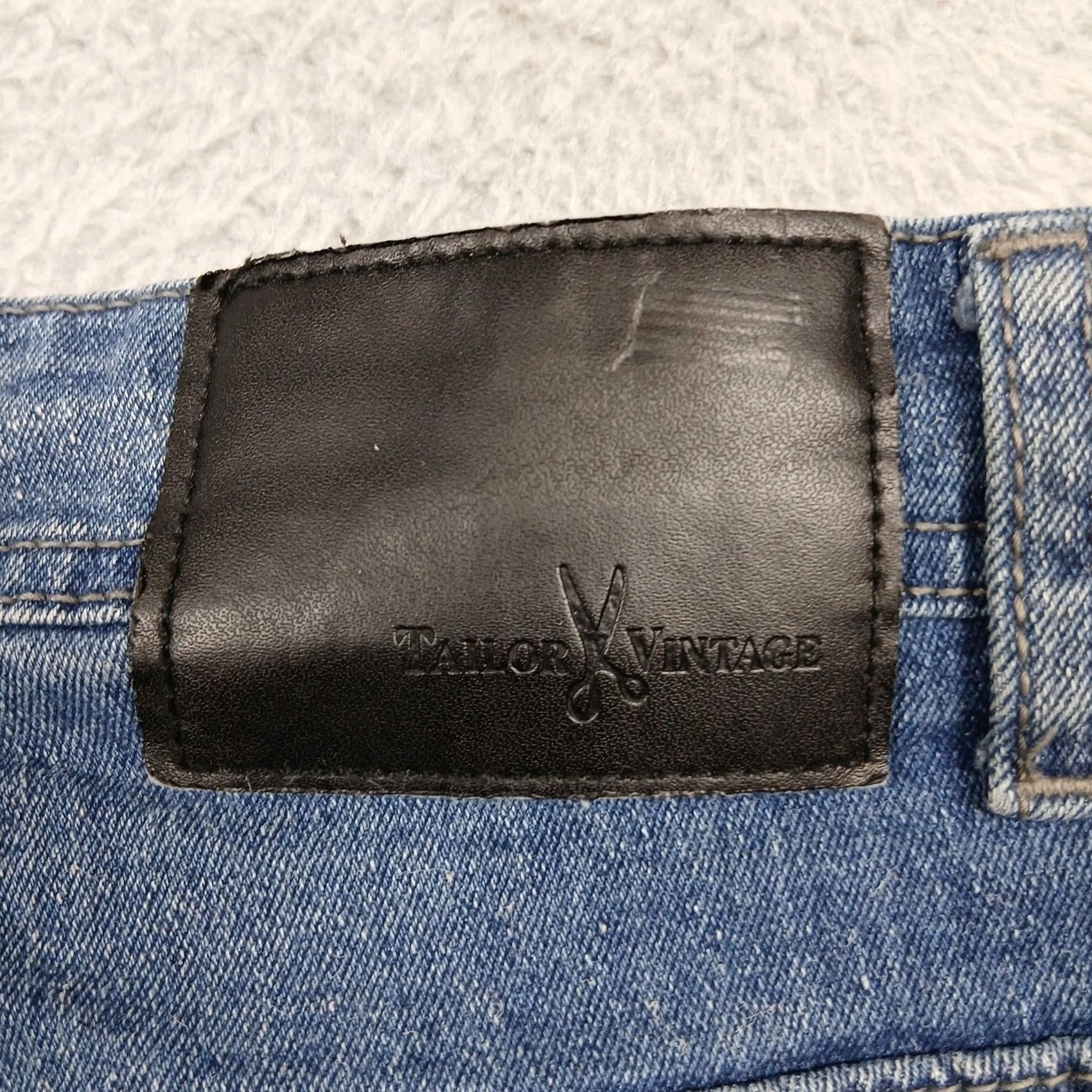 Denime Tailor Vintage Jeans Slim Straight Men 38x30 Blue Denim Stretch Five-Pocket Modern Slim Fit Mens Jeans Straight Blue Size US 38 / EU 54 - 4 Thumbnail