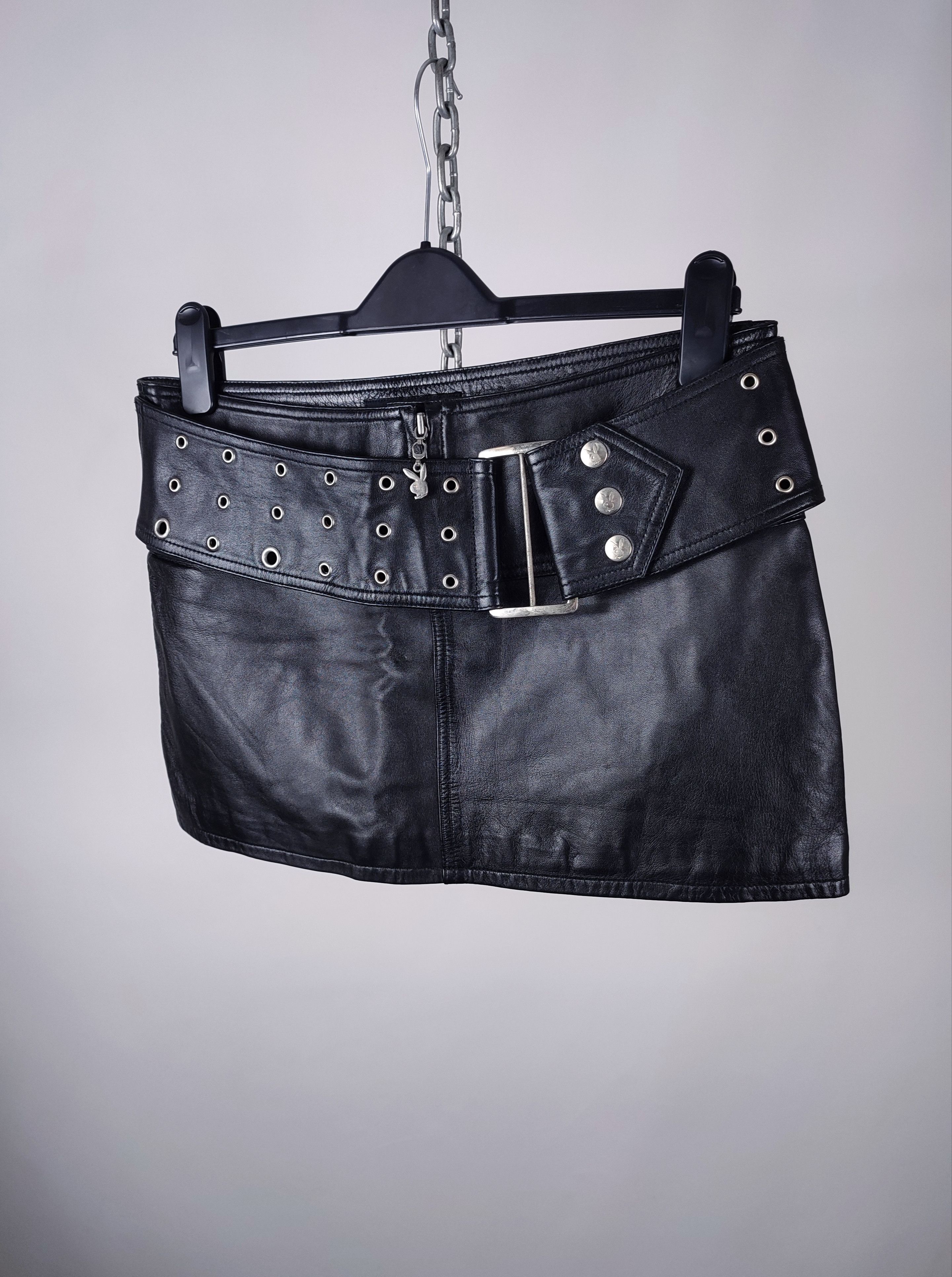 Playboy VTG Playboy logo Leather Belted Mini Skirt Size 32" / US 10 / IT 46 - 1 Thumbnail