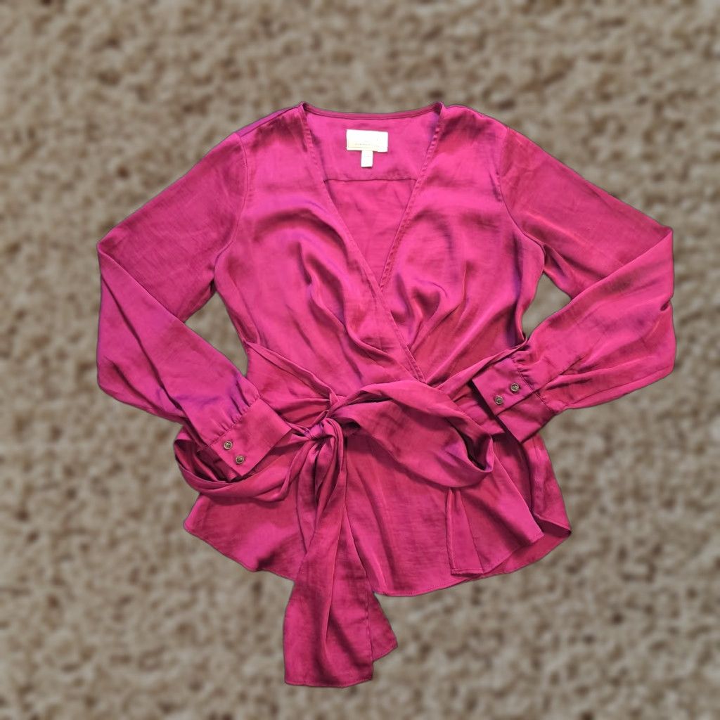 Soeur Moulinette Soeurs Top Womens Size 6 Pink Satin Belted Faux Wrap Blouse Size M / US 6-8 / IT 42-44 - 1 Thumbnail