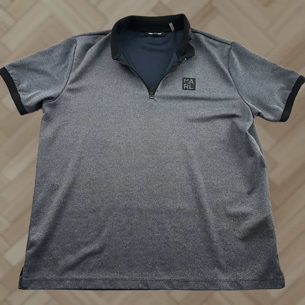 Karl Lagerfeld Karl Lagerfeld 1/4 Zip Short Sleeve Polo Shirt Men's XL Blue Black Size US XL / EU 56 / 4 - 1 Thumbnail