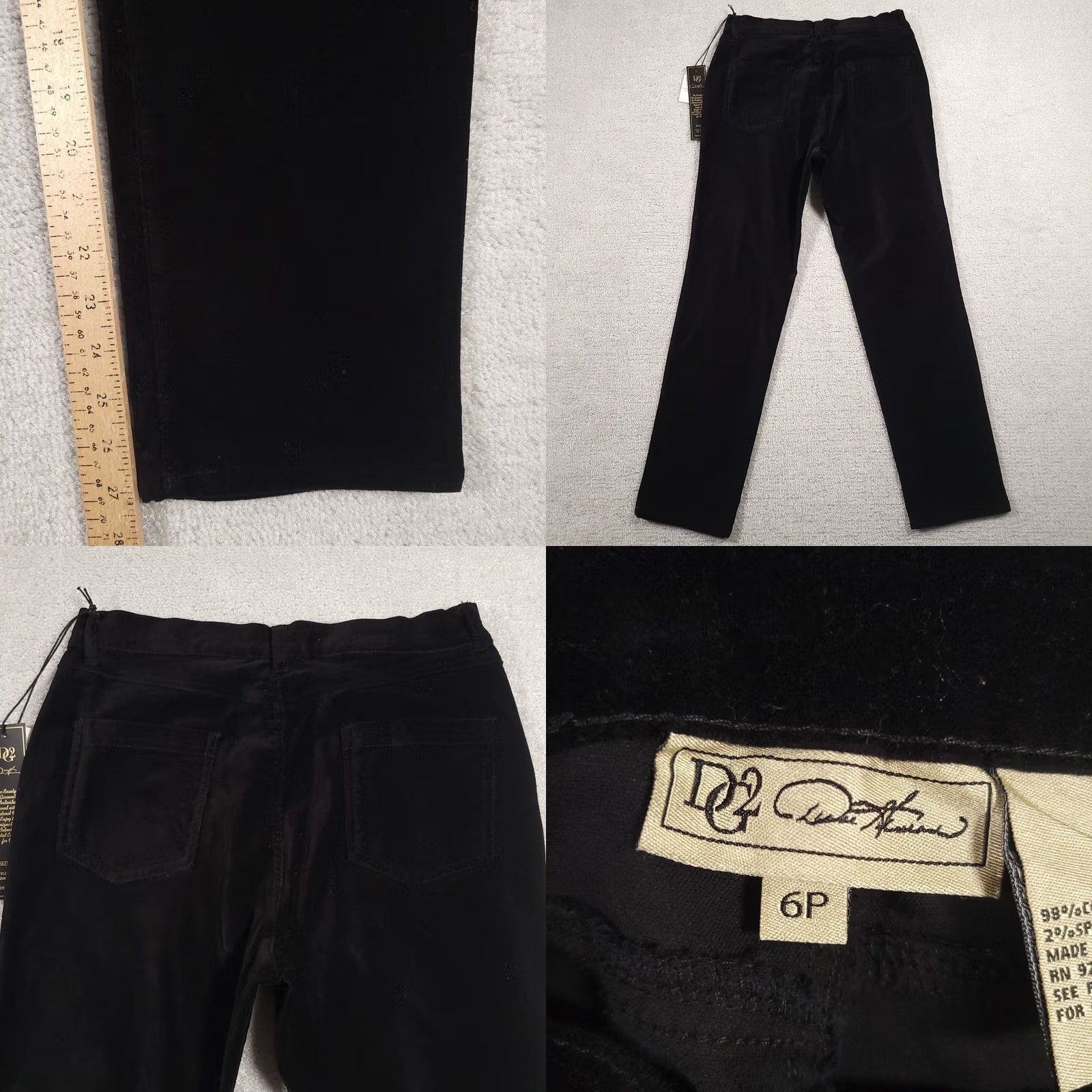 Velour DG2 Diane Gilman Velour Pants Women's 6P Petite Black Stretch Mid-Rise Straight Pants Size 28" / US 6 / IT 42 - 8 Thumbnail