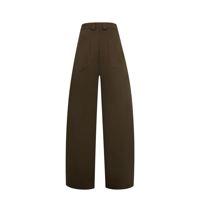 Christopher John Rogers o1h1sh11225 Wide Leg Tab Trouser in Dark Brown Size 28" / US 6 / IT 42 - 2 Thumbnail