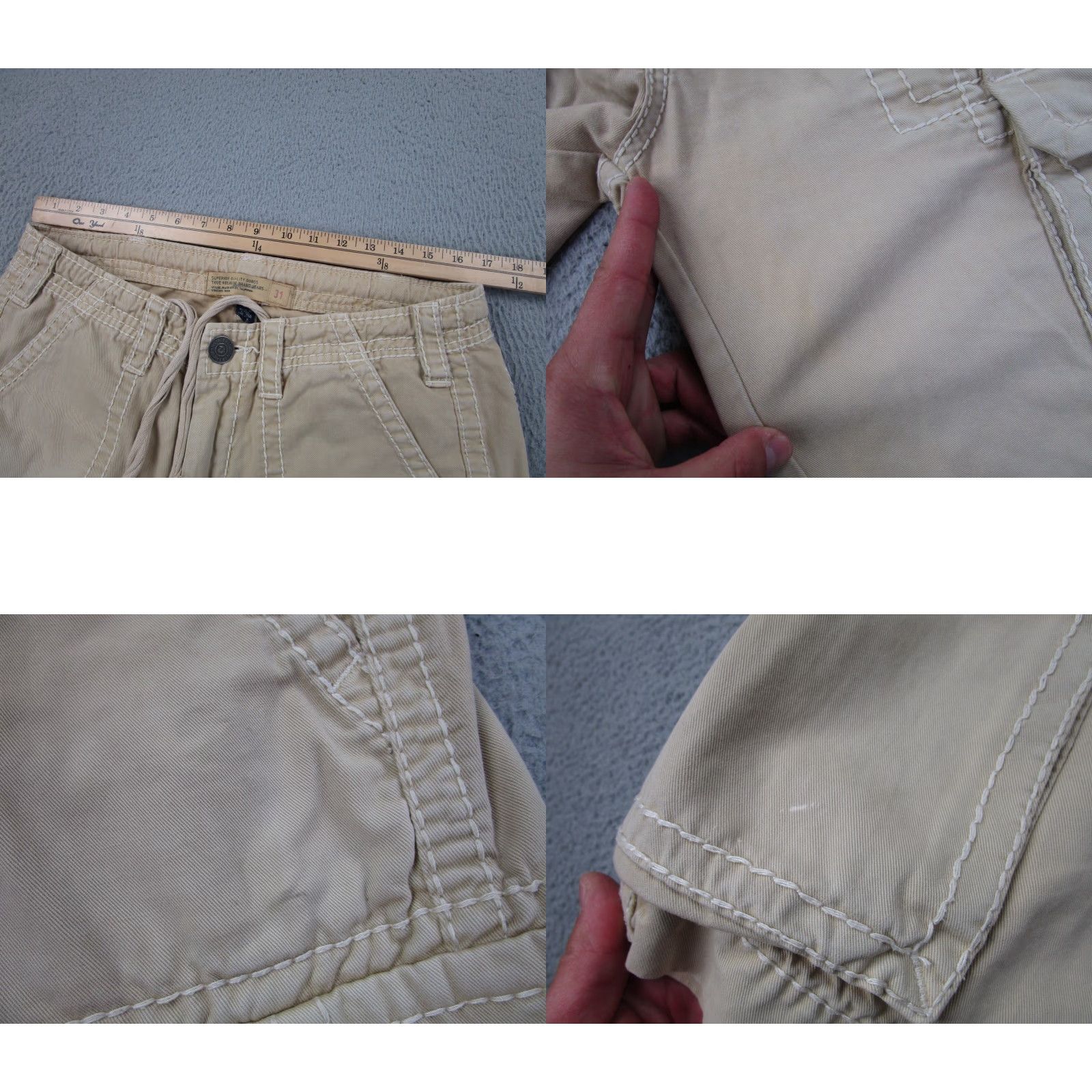 True Religion VINTAGE True Religion Cargo Shorts Mens 31 Beige Cotton Flat Front Pockets Cargo 12in Inseam Mens Size US 31 - 8 Thumbnail