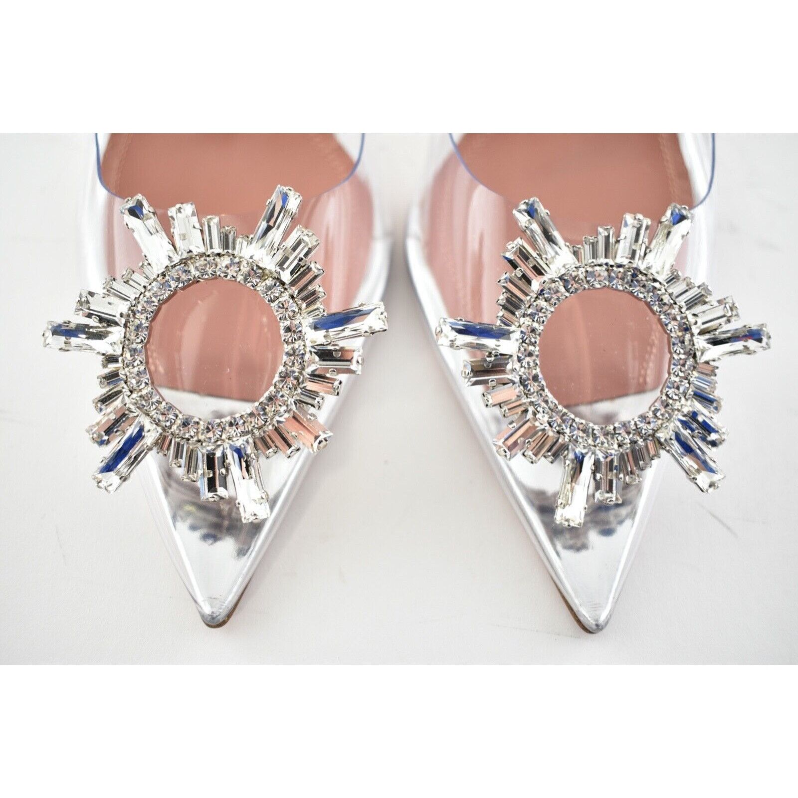 Amina Muaddi 95 Begum Pump PVC Clear Glass Crystal Sandal Heel 39 Size US 9 / IT 39 - 6 Thumbnail