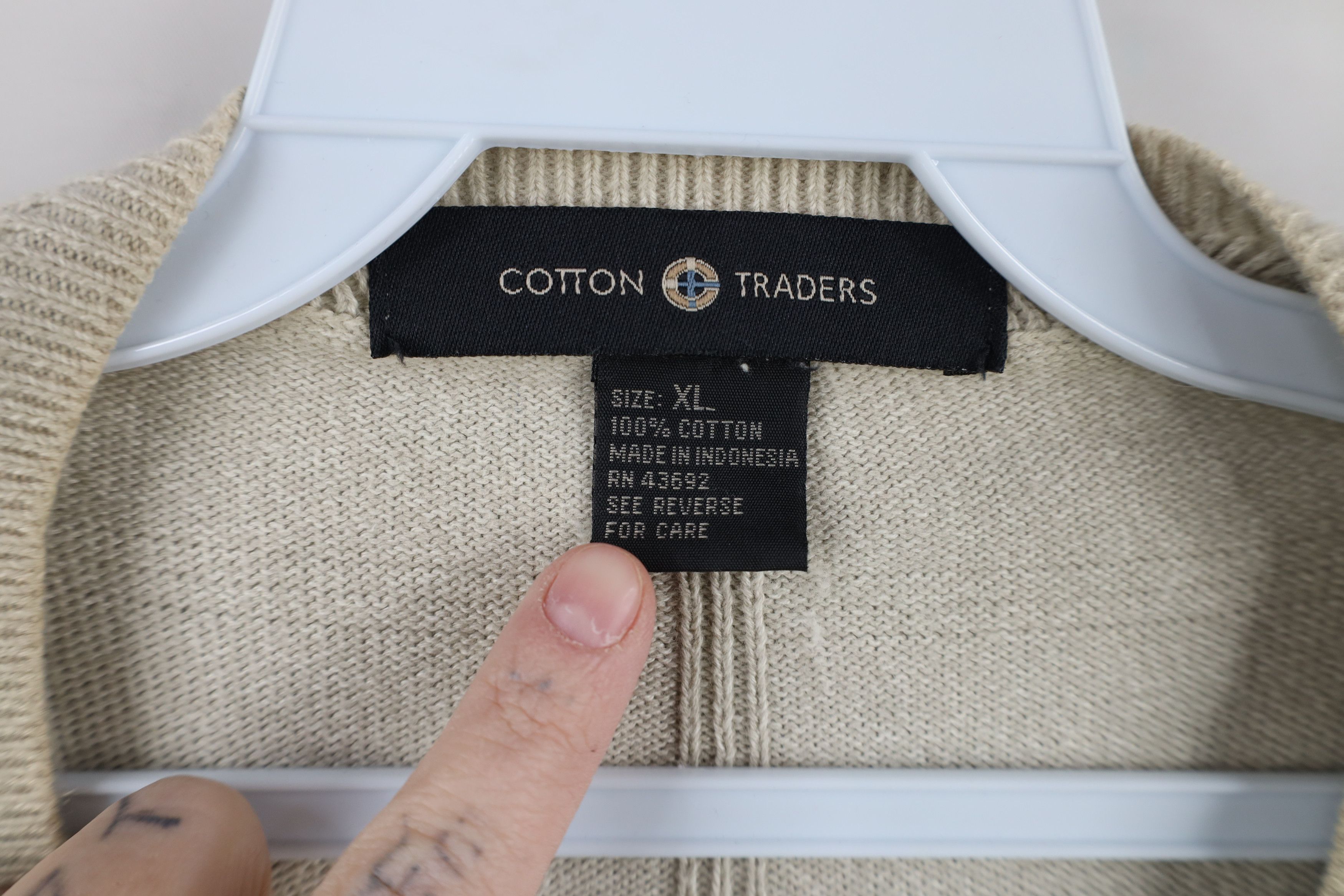 Vintage Vintage 90s Streetwear Cotton Knit V-Neck Sweater Vest Beige Size US XL / EU 56 / 4 - 4 Thumbnail