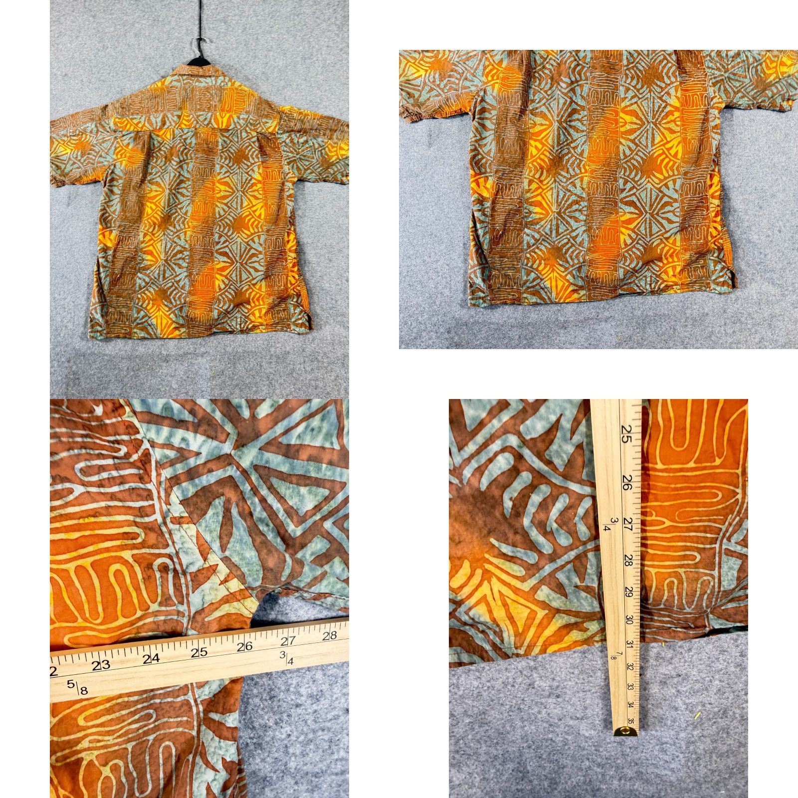 Vintage Johari West Leisure Shirt Mens XL Gold Blue Batik Print Hawaiian Short Sleeve Shirt Boys? Size US XL / EU 56 / 4 - 8 Thumbnail