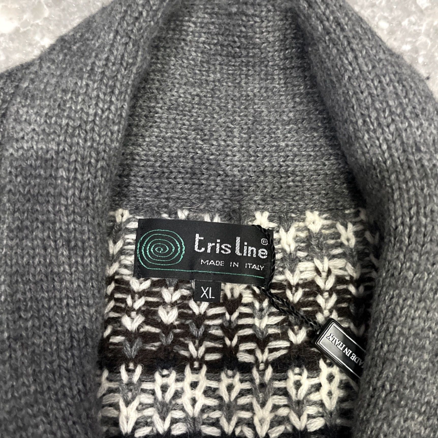 Vintage Tris Line Mens X Gray Fair Isle Sweater Cardigan Knit Crew Neck Long Sleeve Wool Blend Classic Fit All Seasons Regular XL Size US XL / EU 56 / 4 - 3 Thumbnail