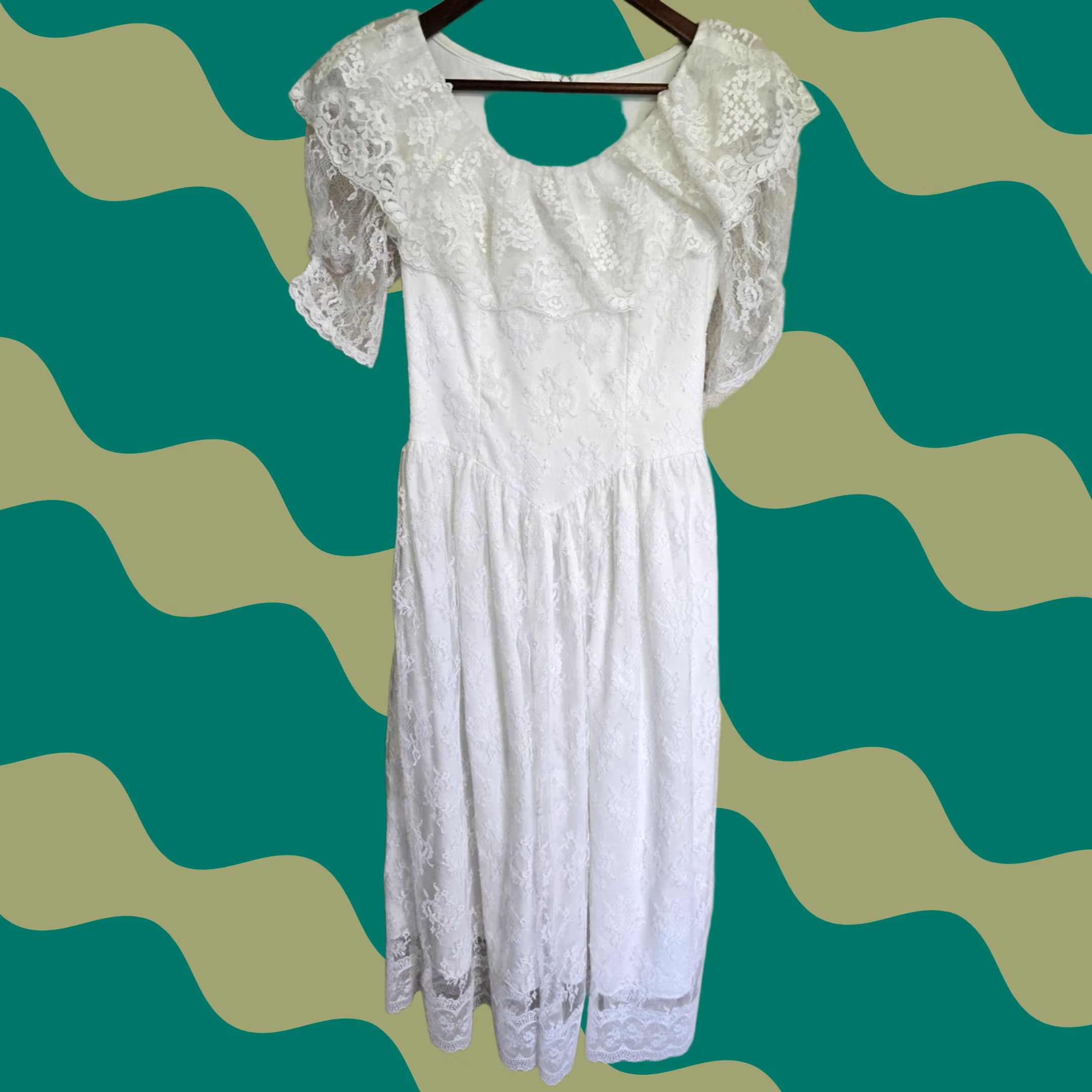 jessica mcclintock white short dress Jessica McClintock VINTAGE Jessica McClintock Dress Wedding White Lace  Prairie Size 3/4 Small